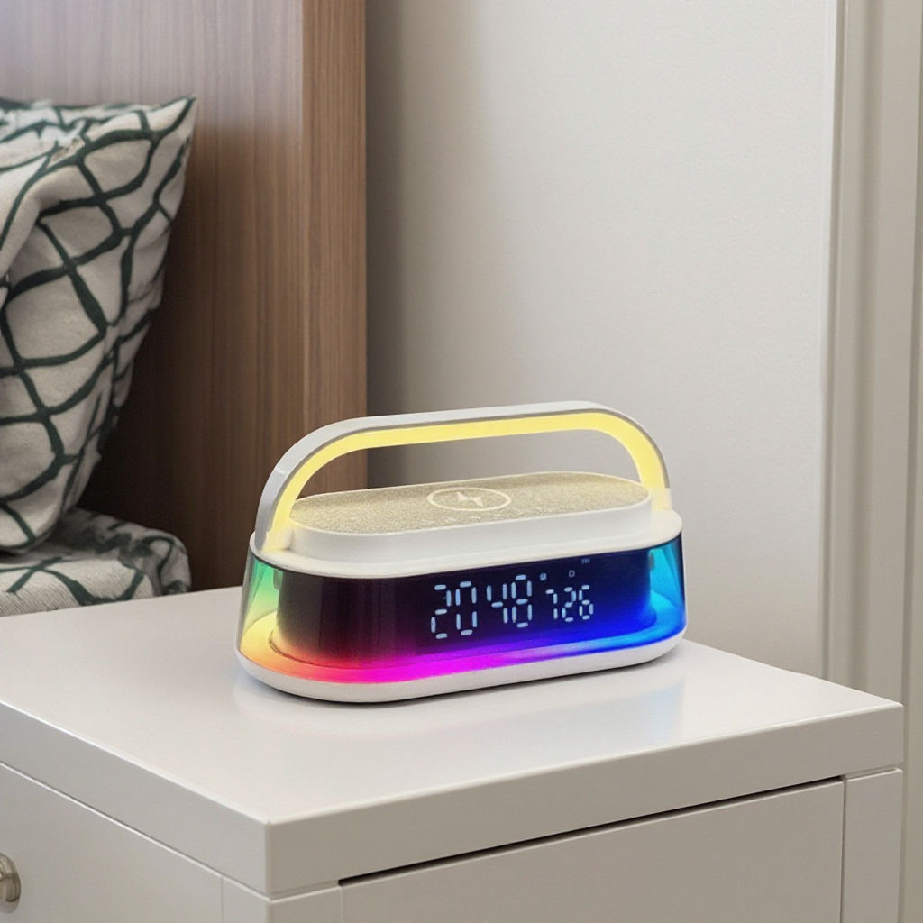 Bluetooth Speaker With Wireless Charger 15W White Noise Speakers FM Radio LED Night Light 20W Sound Box For Bedroom Office Home