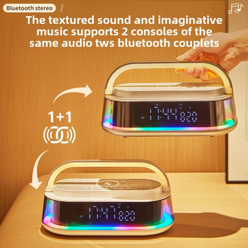 Bluetooth Speaker With Wireless Charger 15W White Noise Speakers FM Radio LED Night Light 20W Sound Box For Bedroom Office Home