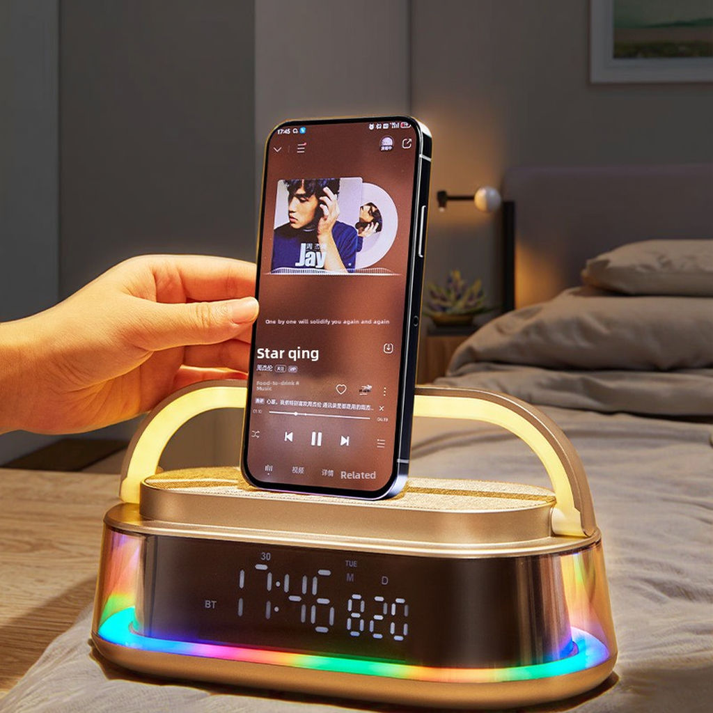 Bluetooth Speaker With Wireless Charger 15W White Noise Speakers FM Radio LED Night Light 20W Sound Box For Bedroom Office Home