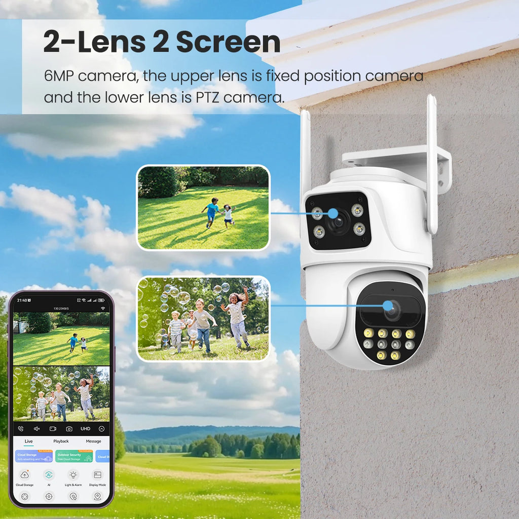 9MP WIFI IP Camera Three Lens Dual Screen With 8X Zoom 6MP PTZ Camera Ai Auto Tracking Security Video Surveillance Camera