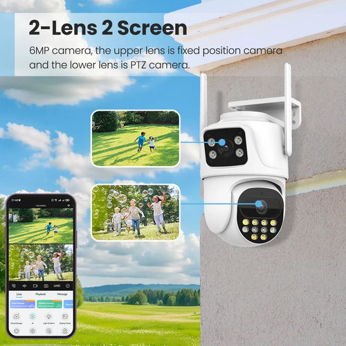 9MP WIFI IP Camera Three Lens Dual Screen With 8X Zoom 6MP PTZ Camera Ai Auto Tracking Security Video Surveillance Camera