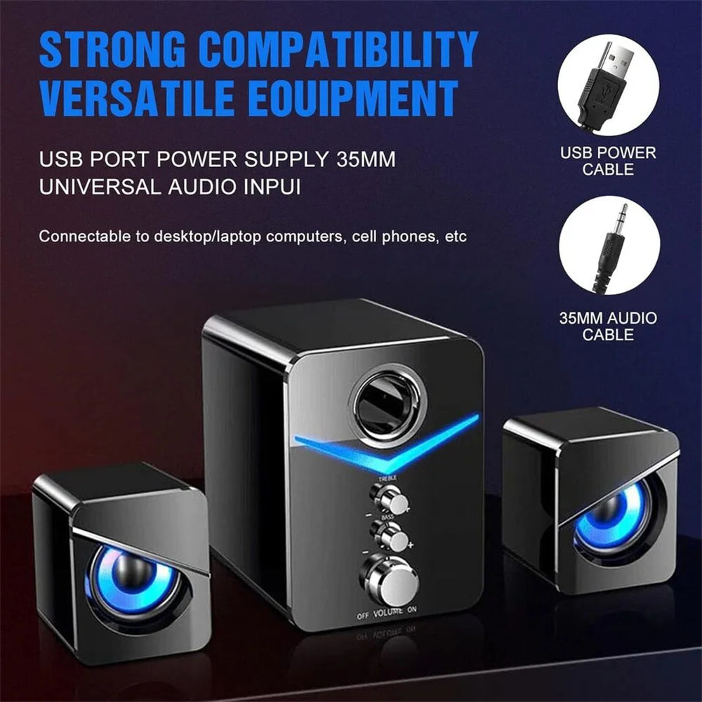 USB Computer LED Speakers System Subwoofer Stereo Bass Control for Desktop Laptop PC Portable Loud Speaker