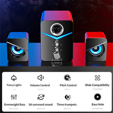 Load image into Gallery viewer, USB Computer LED Speakers System Subwoofer Stereo Bass Control for Desktop Laptop PC Portable Loud Speaker